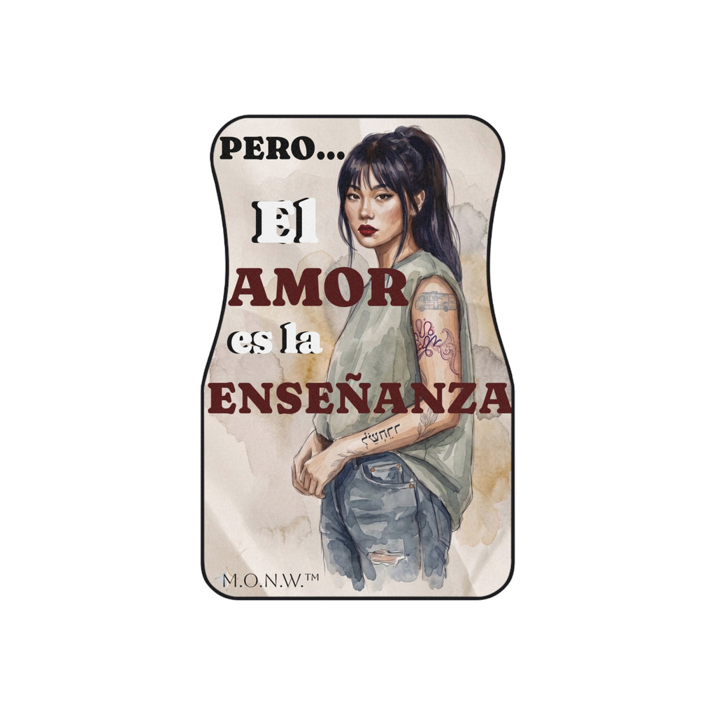 Car Mats Set of 4 – Spanish Humor “El Dolor Es el Maestro” Tattooed Woman Design
