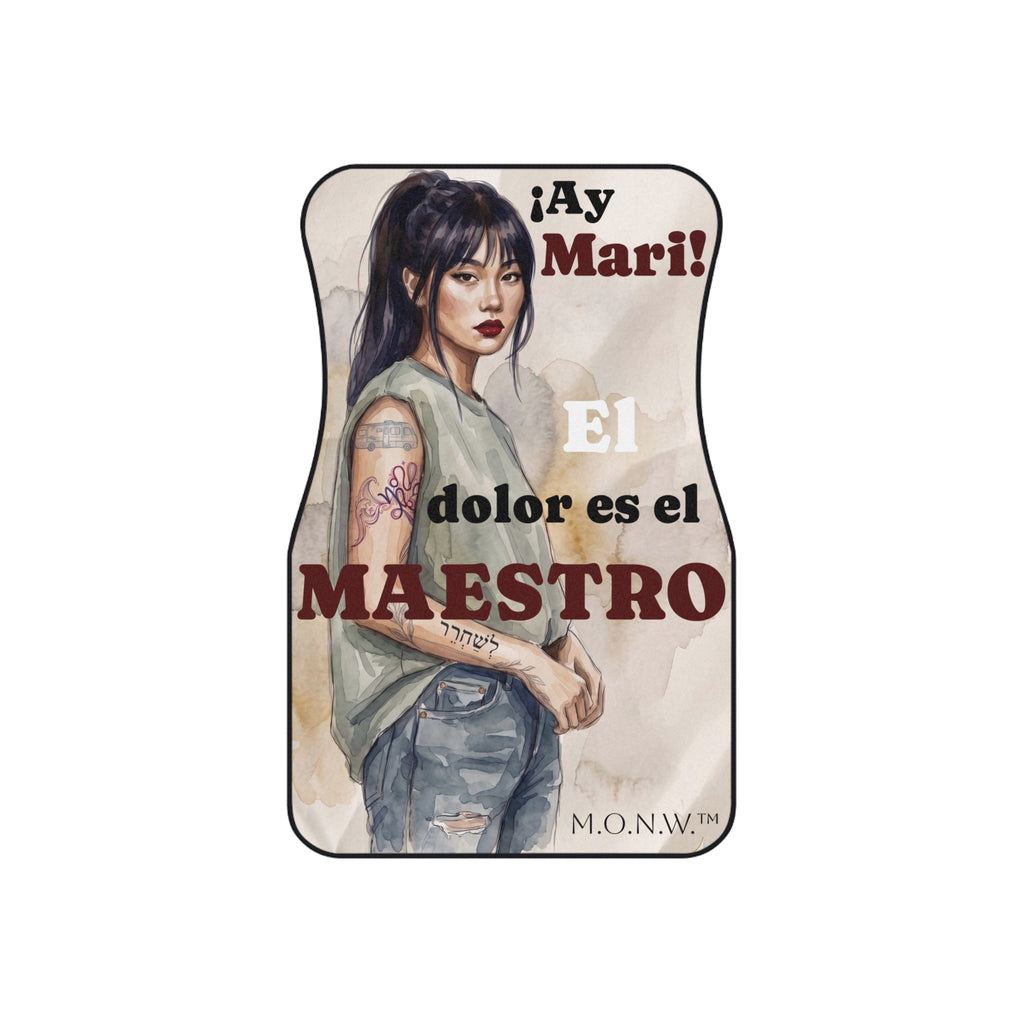 Car Mats Set of 4 – Spanish Humor “El Dolor Es el Maestro” Tattooed Woman Design