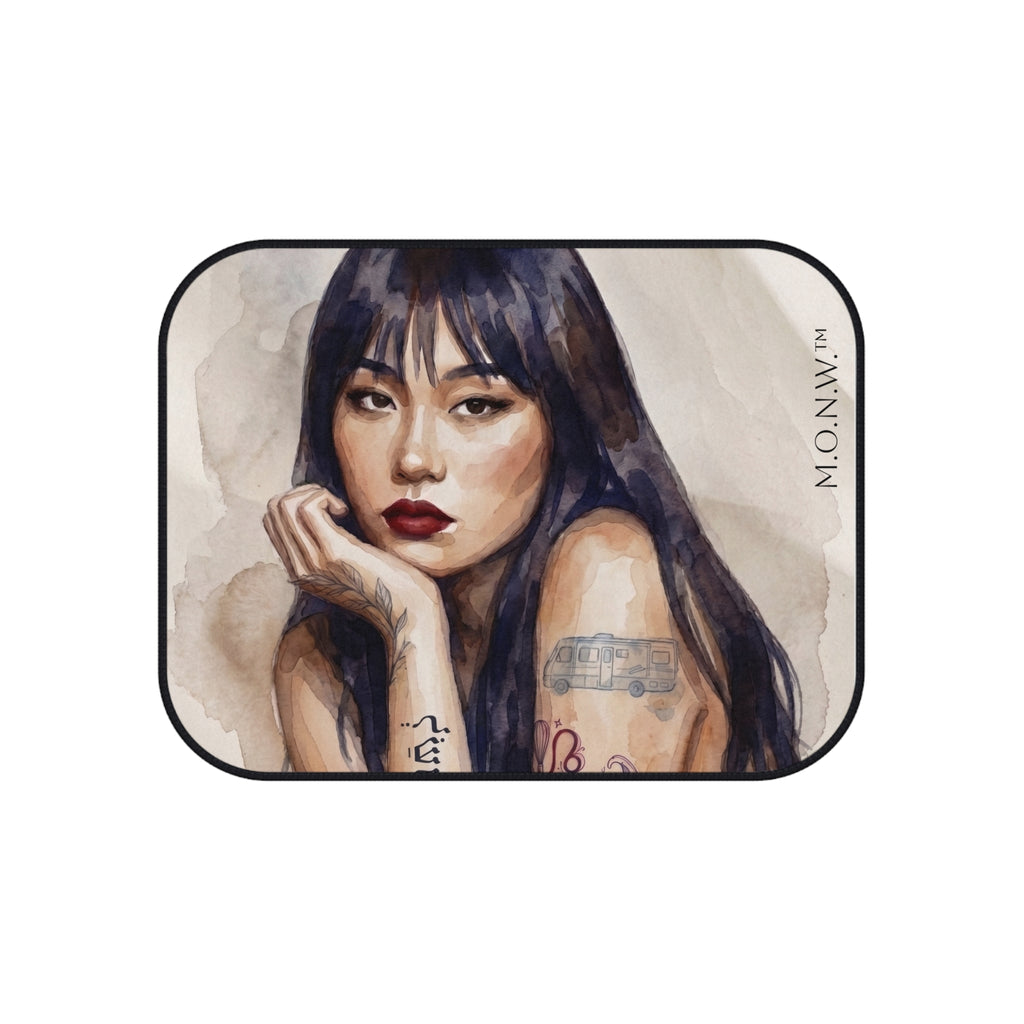 Car Mats Set of 4 – Spanish Humor “El Dolor Es el Maestro” Tattooed Woman Design