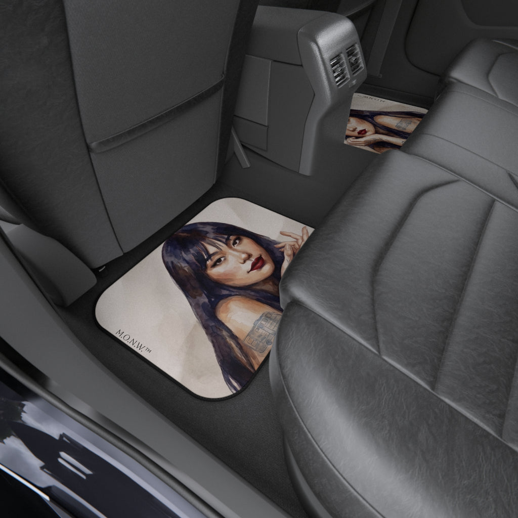 Car Mats Set of 4 – Spanish Humor “El Dolor Es el Maestro” Tattooed Woman Design